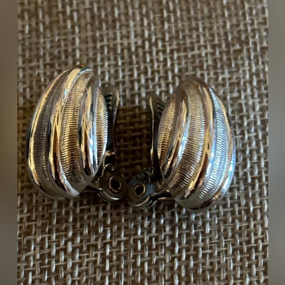 Monet Silver clips on Earrings - Picture 1 of 5